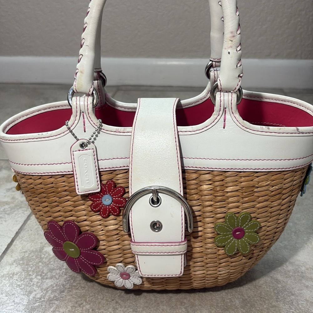 Vintage Coach Straw Bag with Daisies A04K-4443 Limited Edition/Rare - Picture 16 of 16